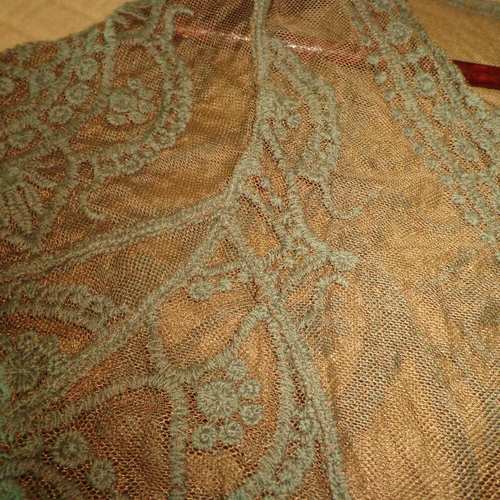 NWOT Indigo Thread Co. Sheer Embroidery Boho Open Duster XS Green  Long Sleeves - Picture 10 of 16